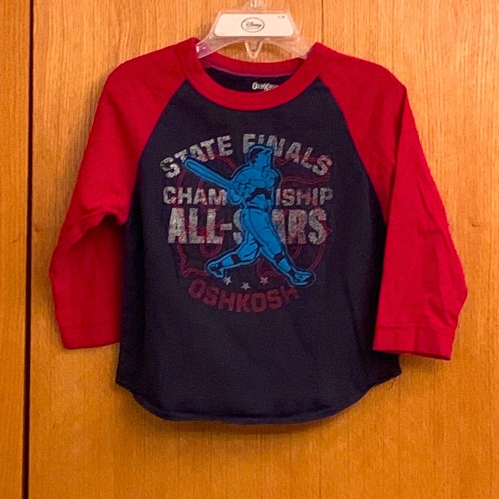 Oshkosh B’gosh 3T toddler long sleeve red blue cotton baseball tee shirt T-shirt